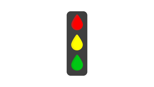 Grafik einer Wasserampel. Eine Ampel mit Wasertropfen in den Farben rot, gelb und grün, symbolisiert die Wasserverfügbarkeit.